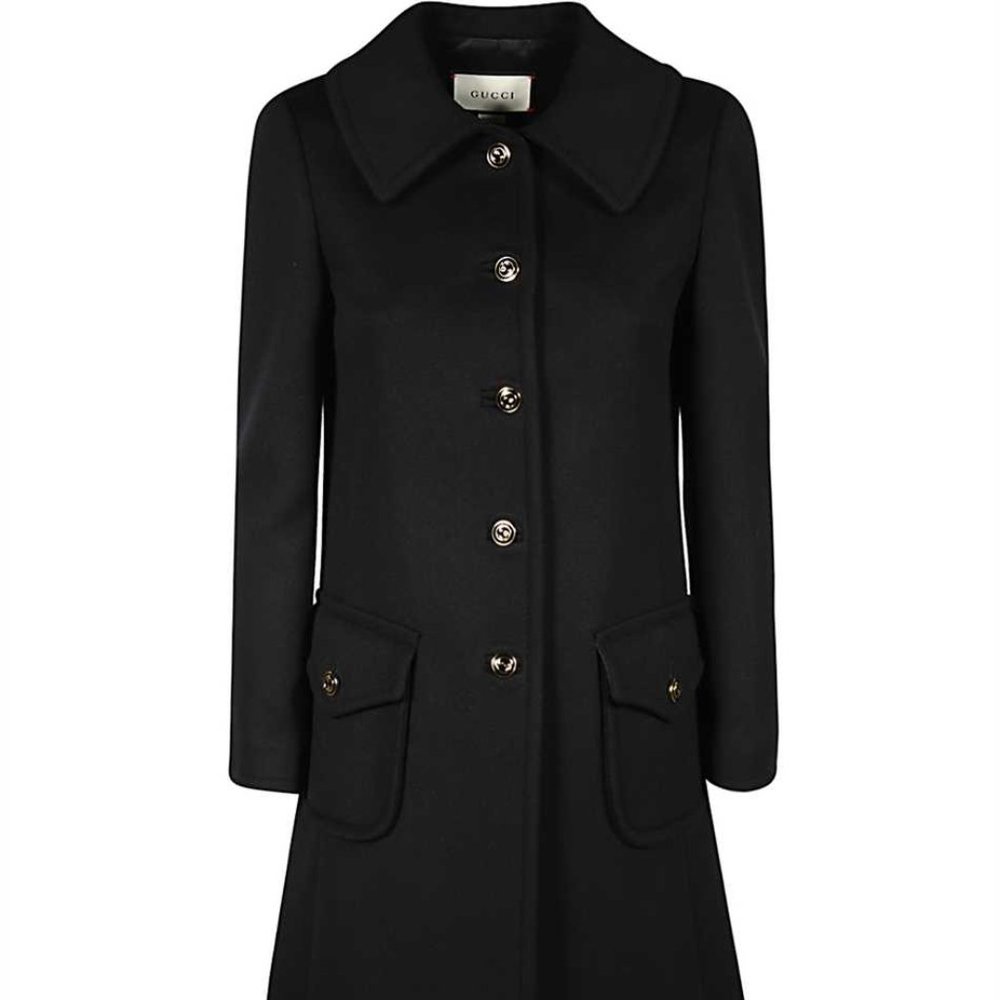 Gucci Black Wool Coat with Interlocking GG Buttons NEW WITH TAGS
